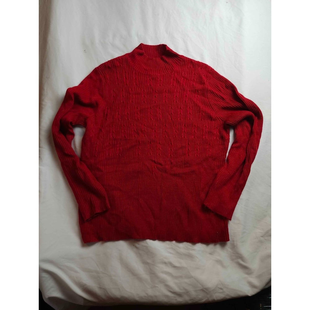 Vtg 90s Sag Harbor Sweater Womens L Red Preppy Classic Minimalist Cozy Layering